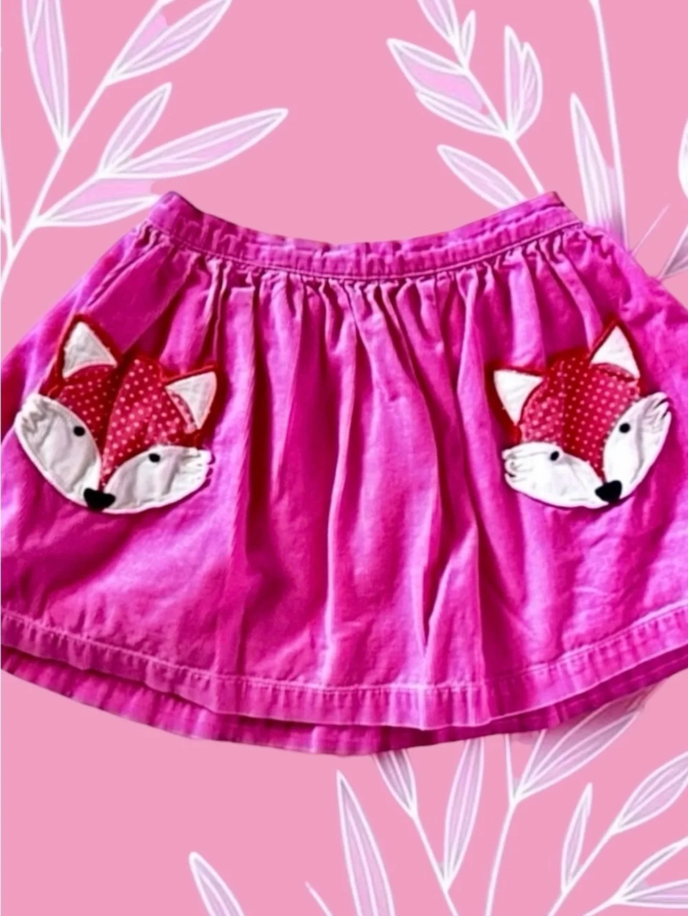 Mini Boden Girls Skirt 🦊 Medium Pink Corduroy Fox Pockets Size 4–5Y Like New